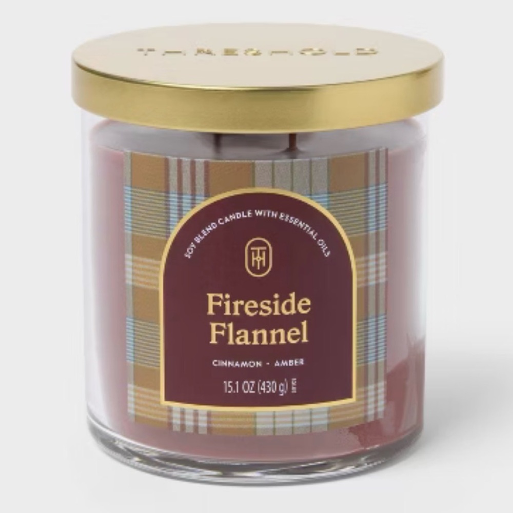 Threshold Fireside Flannel 2-Wick Candle 15.1oz Amber Cinnamon‎ Soy Blend NWT